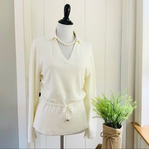BCBG MAXAZRIA Cream Drawstring Waist Sweater